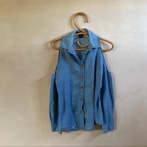 Blue Jean Cold Shoulder Button Down